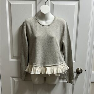 J. Crew size small Heather Gray Sweatshirt with Cream Ruffle Hem 3256